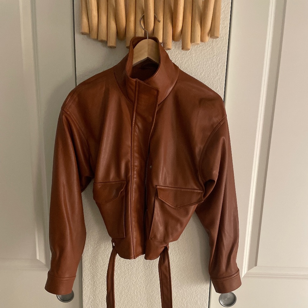 Vegan leather utility bomber jacket